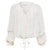 White Women's Bohemian Long Lantern Sleeved V-Neck Top | S-L